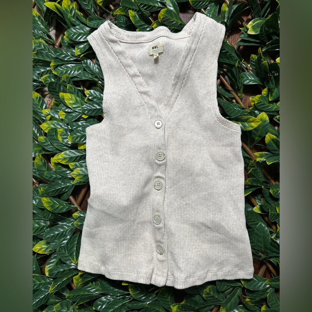 Madewell Beige Button Up Sleeveless Top Side Medium